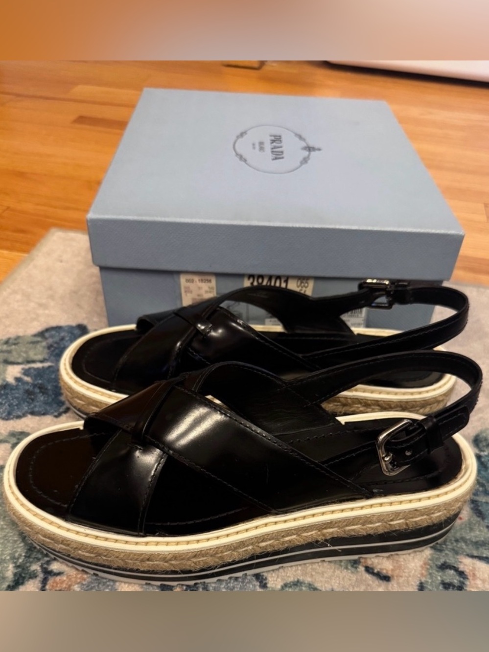 Prada Black Leather Espadrille Platform Sandals 39 - Picture 4 of 7